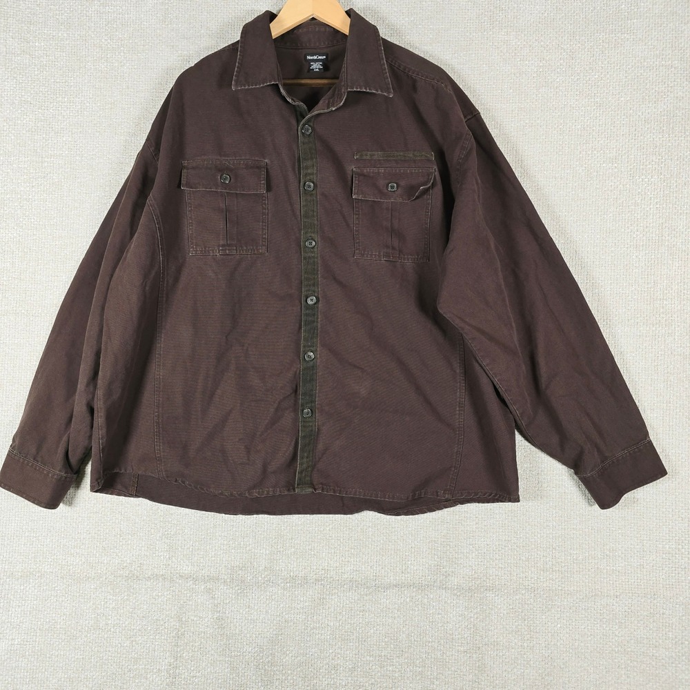 NorthCrest Mens XXL Brown Cotton Canvas Button‎ Down Long Sleeve Work Shirt